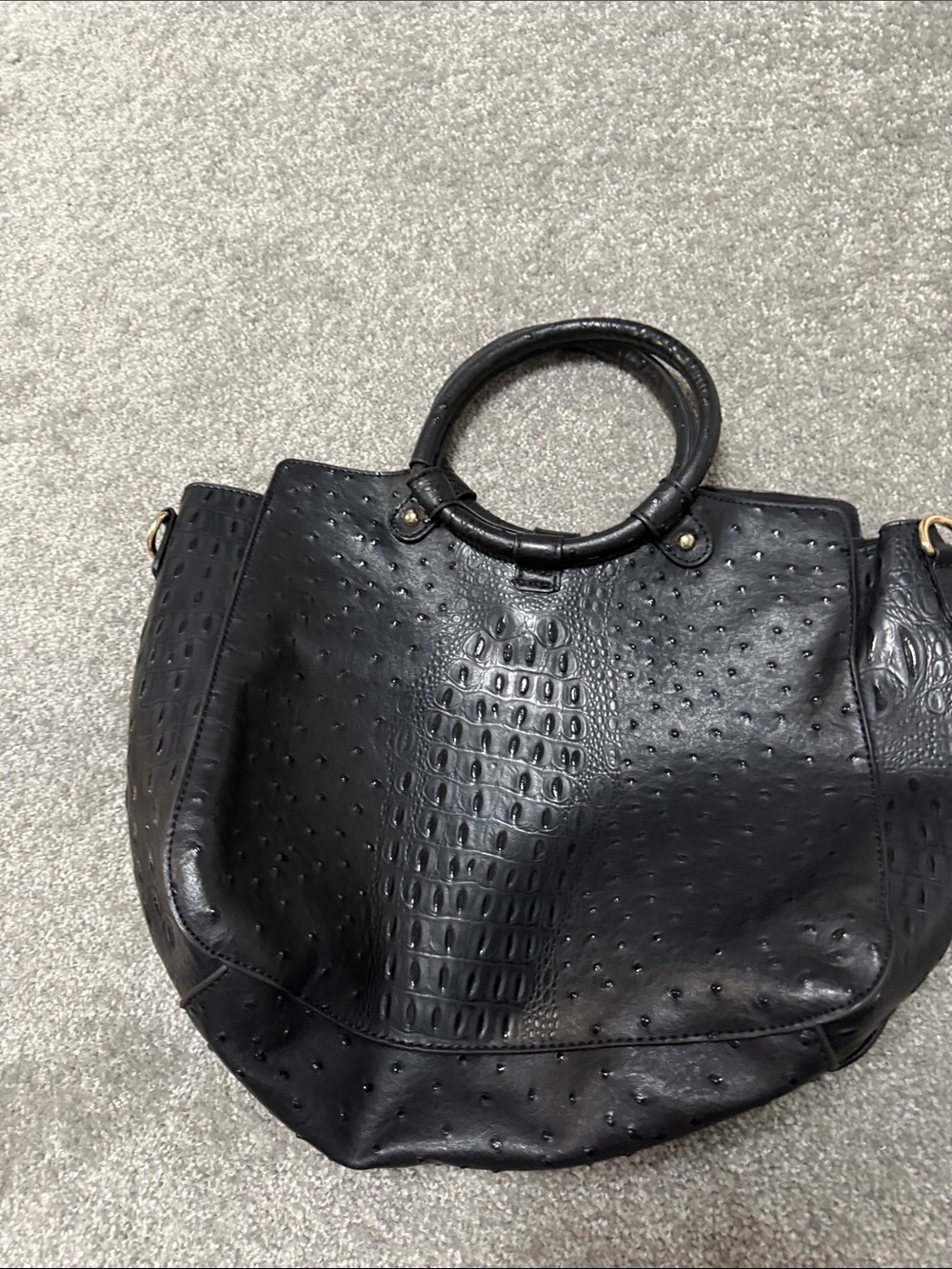 Black Textured Tote Handbag